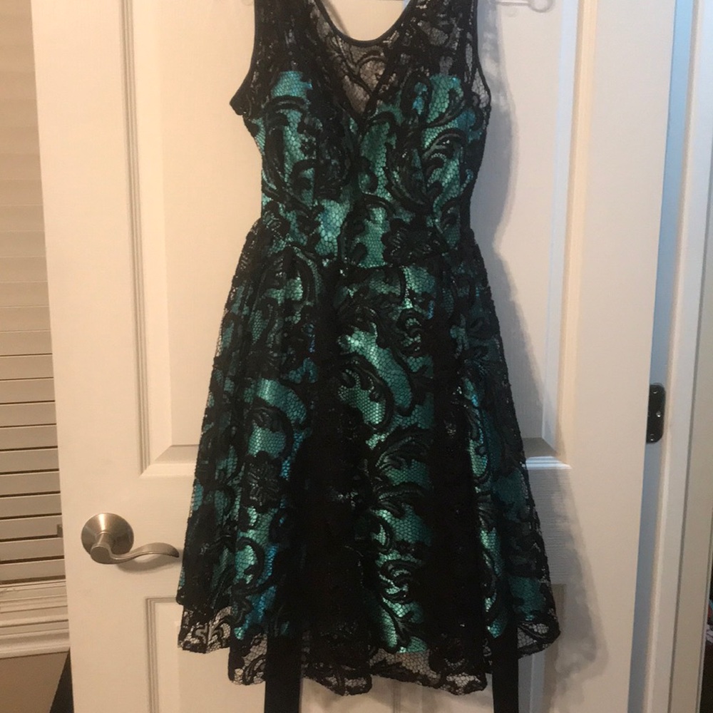 EVA teal/ black lace dress